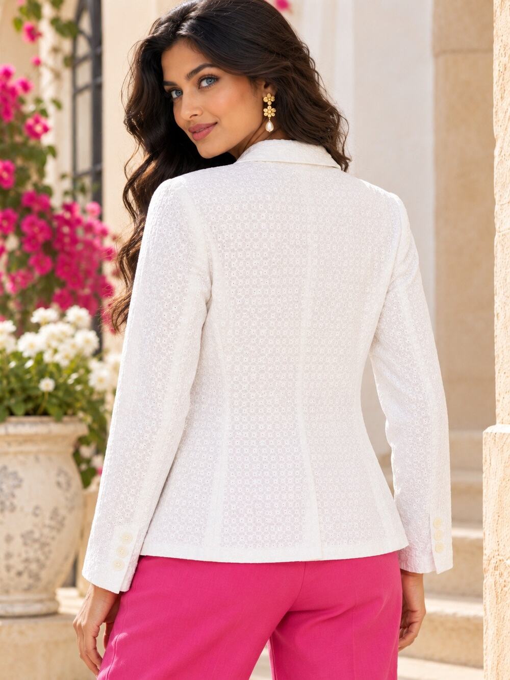 Liz Claiborne White Eyelet Cotton Blazer Women’s Large Lightweight Jacket